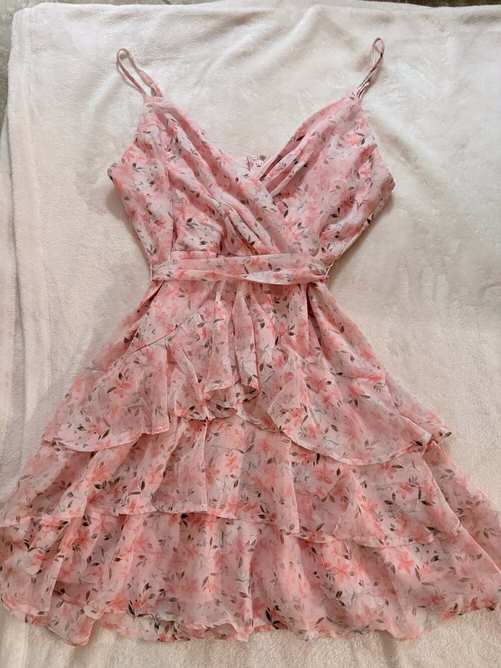 Trixxi Floral Tiered Ruffle Dress Size L Pink